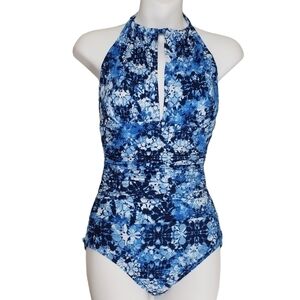 Dreamsuit Blue Multi Halter Keyhole One-Piece Sz 8